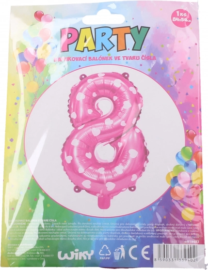 Надуваем балон цифра 8 розов със сърчица