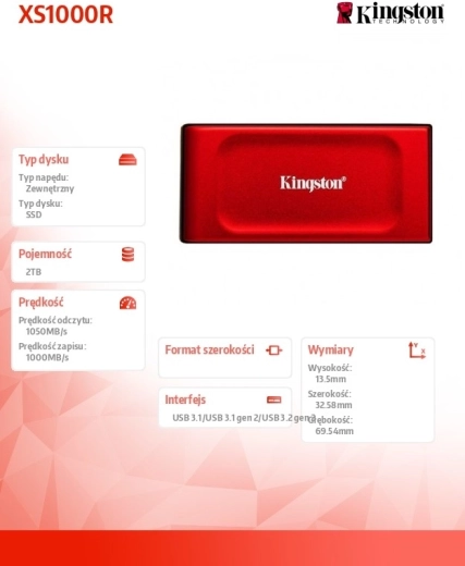 External SSD Kingston XS1000R 2 TB USB 3.2 Gen 2 red