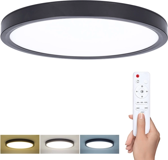 Solight Estela Black LED ceiling/wall light with remote control, 36 W, 30 cm