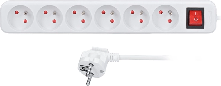Удължител Solight 3 м, 6 гнезда, бял с превключвател