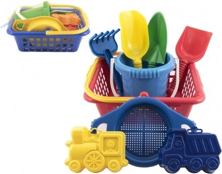 Детски комплект за пясък с кошничка, кофичка и формички