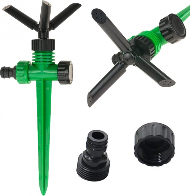 Градински въртящ се разпръсквач 360° с 3 рамена и почвен шип
