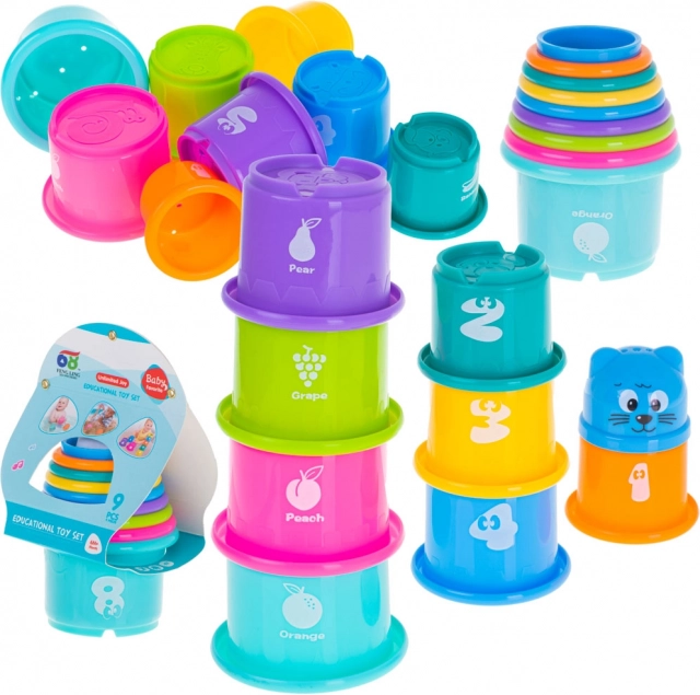 Образователни чашки за подреждане – кула с числа и плодове