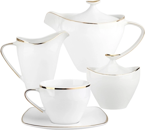 MariaPaula Moderna square coffee set with gold décor for 6 people, 15 pieces