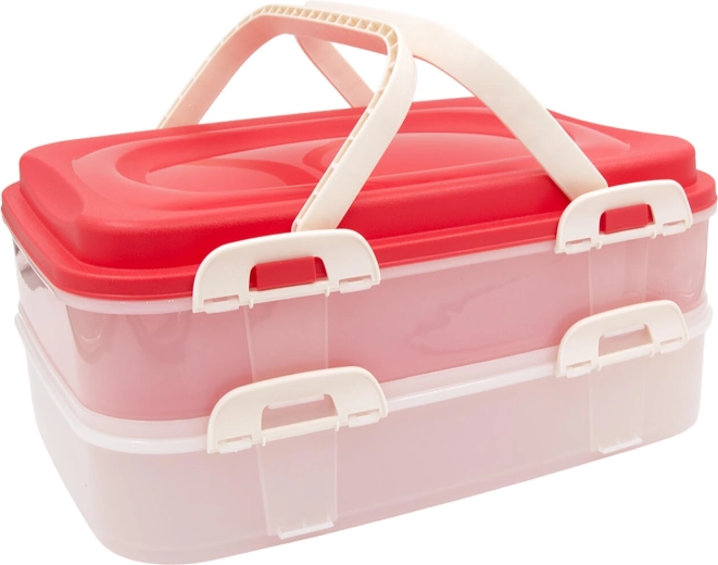 Food storage container with locks and handles, 2-tier, 40 × 30 × 18 cm, pink