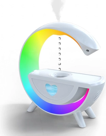 Antigravity air humidifier with aromatherapy, RGB night lamp, and Bluetooth speaker