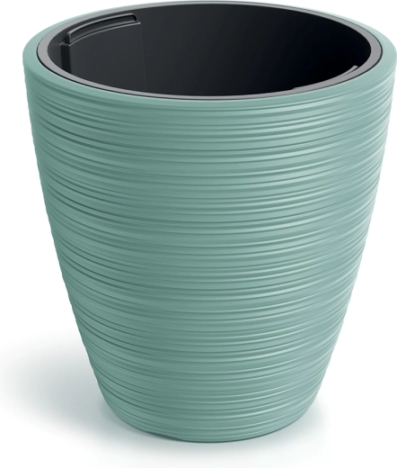 Venas Round Plastic Planter, Sage, with Inner Liner, 30 cm