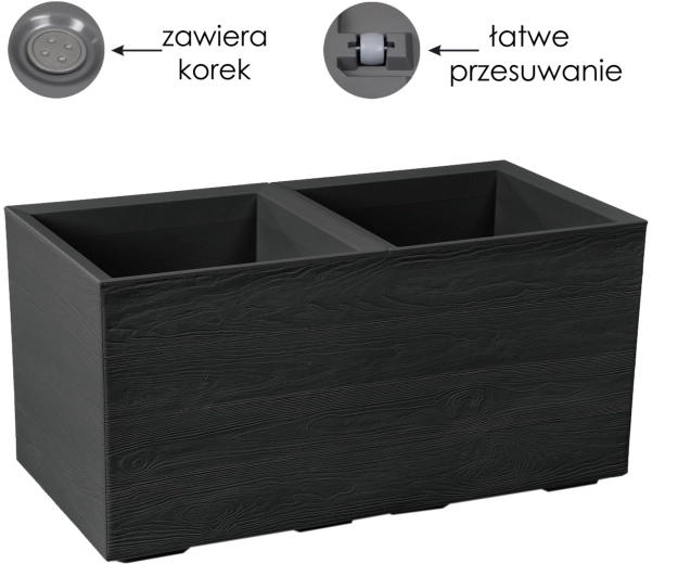 Lamela Karo Eco Recycled Planter with Wheels, 72 L, Black