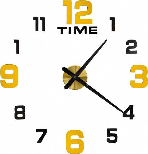 Стенен самозалепващ се часовник DIY 100–120 см, черно‑златист, 12 цифри