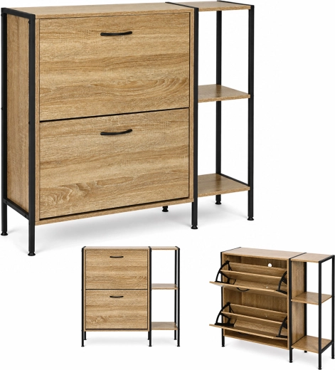 ModernHome Shoe Cabinet with Shelving Unit for the Hallway, Light Oak