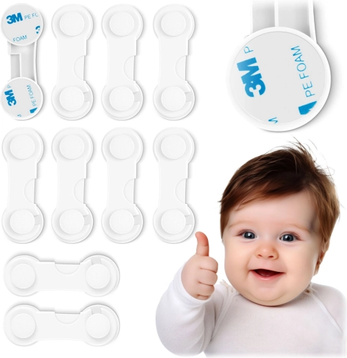 Детски предпазни заключалки за шкафове RICOKIDS, бели, комплект 10 бр.