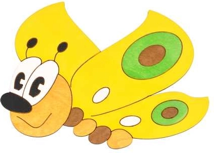 Средна дървена декорация пеперуда жълта