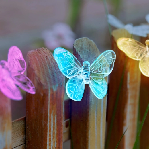 Solar LED Light String with Butterflies, 10 Colored LEDs, 2 m