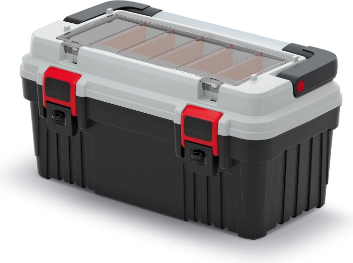 OPTIMA toolbox with metal handle and dividers, grey