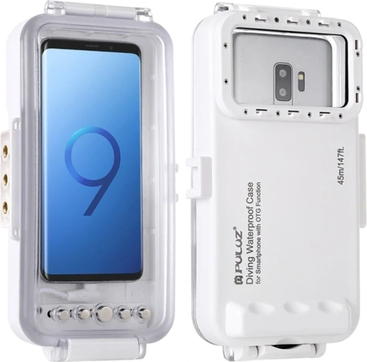 Водоустойчив водолазен калъф за смартфон Puluz до 45 м (USB-C, бял) - 1 брой