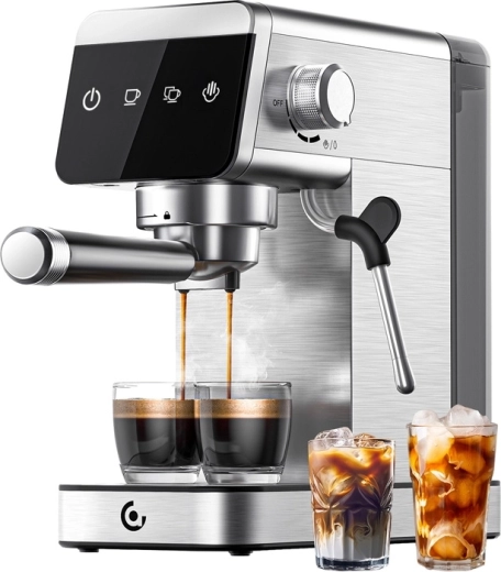 Amzchef semi-automatic espresso machine with 20-bar portafilter, 1350 W, silver