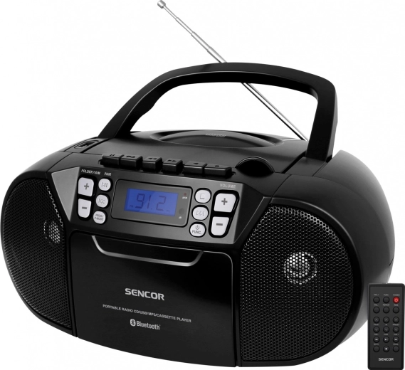 Sencor black CD boombox with MP3, USB, AUX and Bluetooth