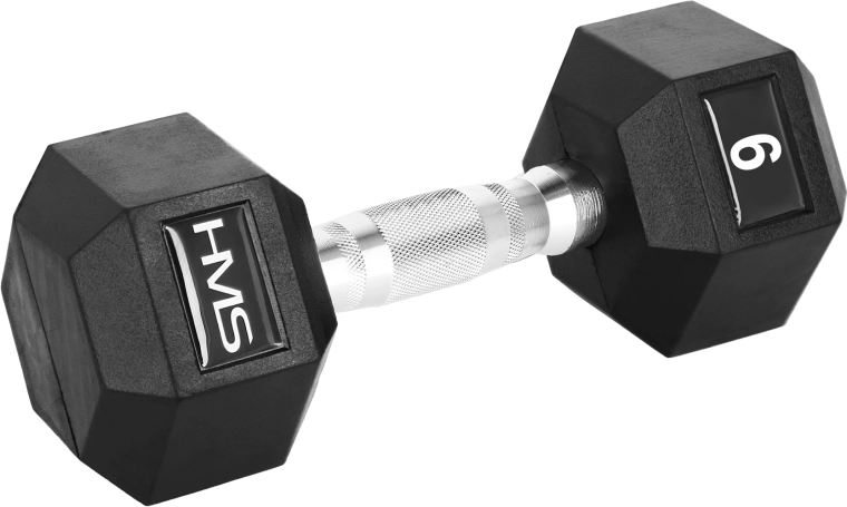 HMS Хексагонална гумирана едноръчна гиричка Hex Pro 9 кг