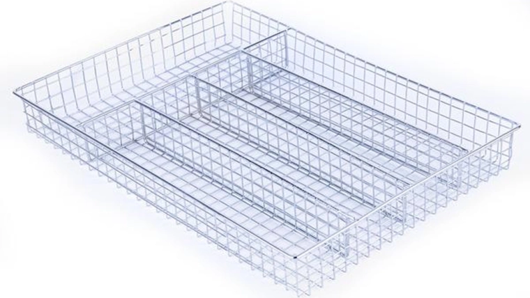Wire cutlery tray with 5 compartments, chrome-plated metal 25.8 × 36.5 × 4.4 cm