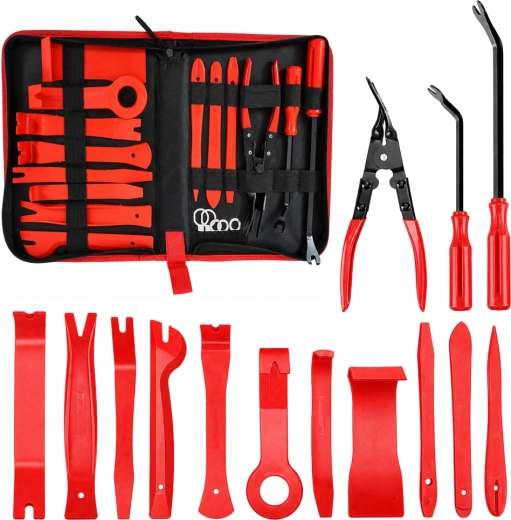 Upholstery & trim removal tool set in case, 19 pcs