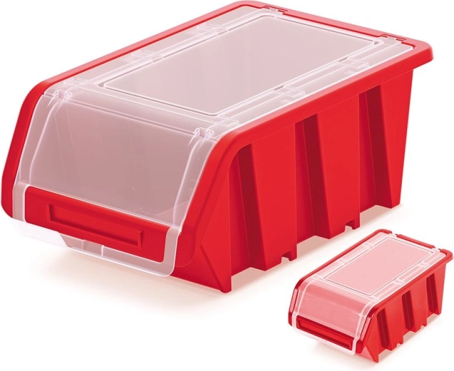 Plastic lockable storage box with clear lid, 155 × 100 × 70 mm, red