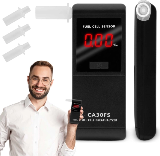 CA30FS Breathalyzer with an electrochemical sensor and mouthpieces
