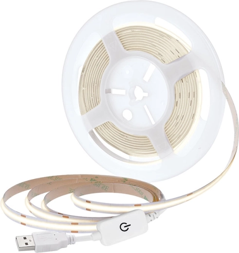 Solight LED COB лента 5 м неутрално бяла 4000 K с USB захранване и превключвател, 8 мм
