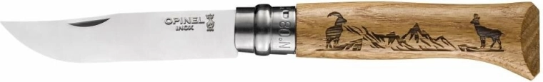 Opinel №08 Inox Animalia джобен нож 8,5 см, дъбово дърво, мотив коза