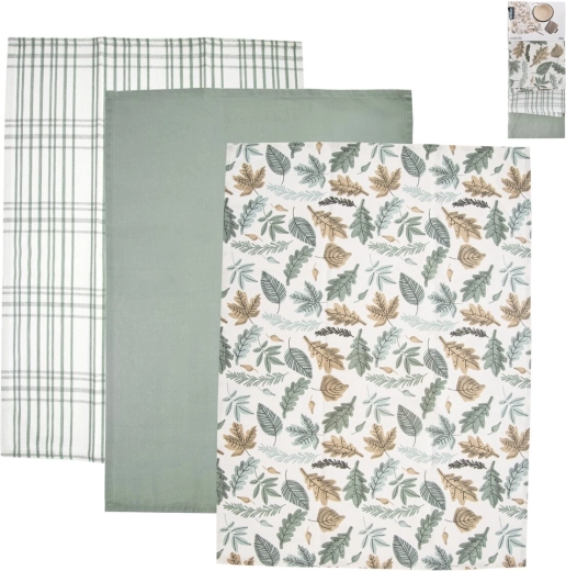 Cotton kitchen towels, green décor, 3 pcs