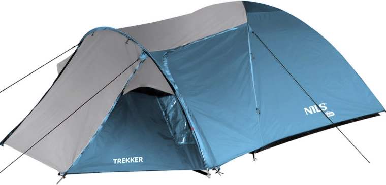 Туристическа палатка NILS CAMP Trekker за 4 души, синьо‑сива