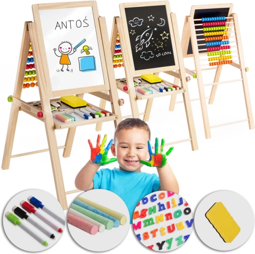 Сгъваема магнитна и тебеширена дъска за деца Ricokids със сметало