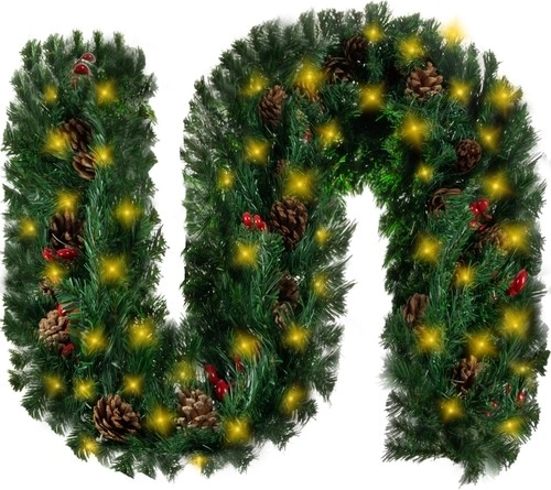 Коледна гирлянда 270 см с топли LED светлини и природни украшения