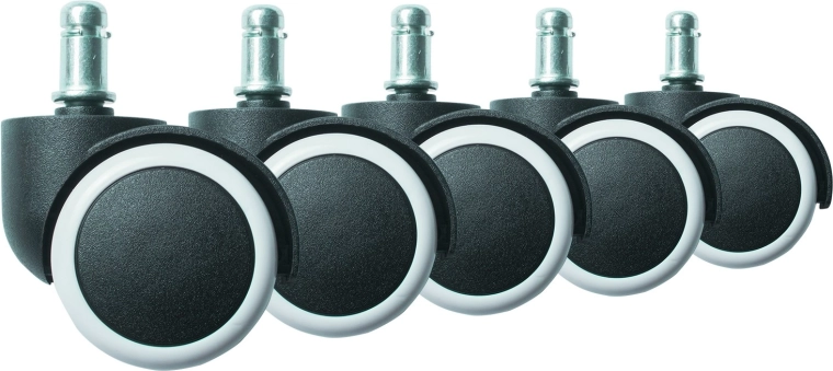 Rubberized caster wheels for office chairs, white, 5 pcs