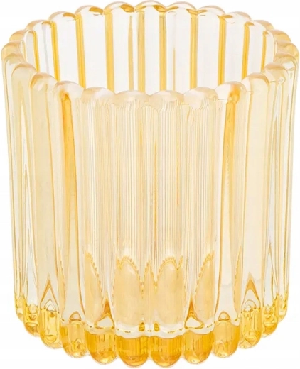 Yellow glass candle holder 7.5 × 7.5 × 7.5 cm