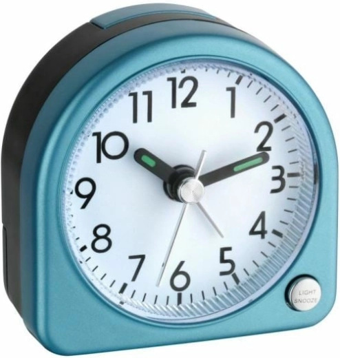 TFA analog alarm clock with backlight, metallic blue