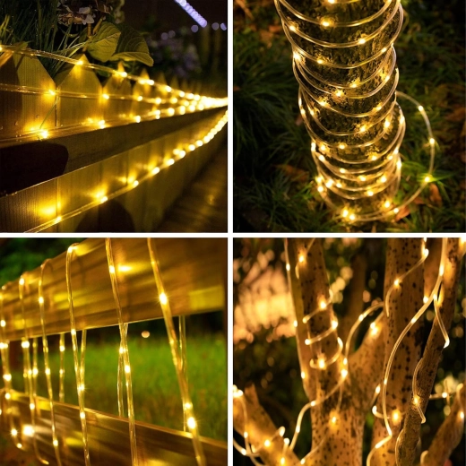 12 m Solar LED String Lights with Warm White Light and 8 Modes