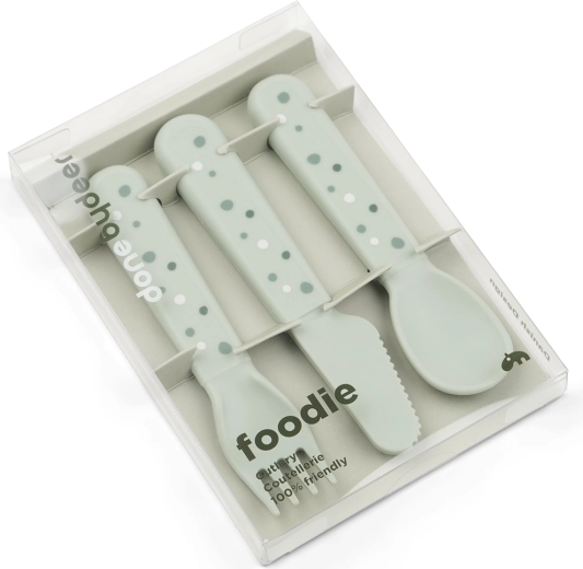 Done by Deer комплект прибори Foodie Happy dots зелен