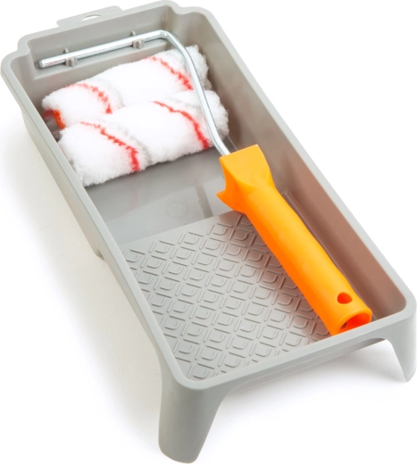Set of paint rollers with handle and tray, 100 mm