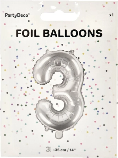 Foil Balloon Number 3 Silver 35 cm