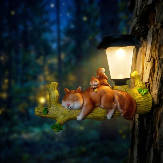Hanging solar LED light with squirrel