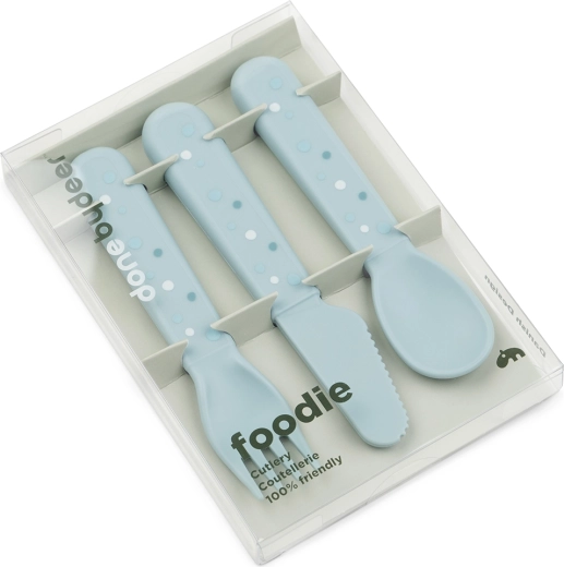 Done by Deer комплект детски прибори Foodie Happy dots син