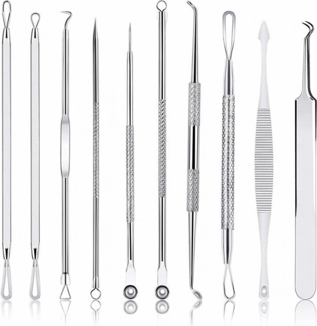 Комплект за премахване на черни точки, комедони и акне – 10-частов неръждаем комплект