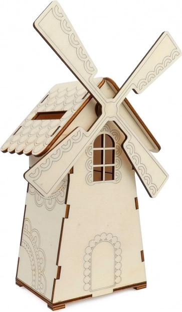 Дървена касичка във формата на мелница със светлина