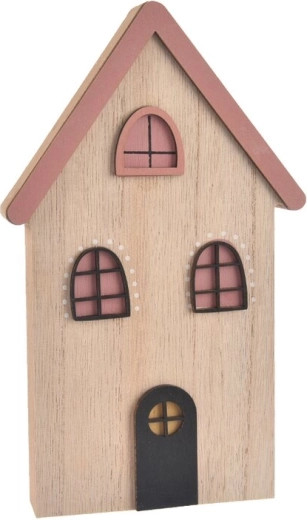 Wooden decorative house, pink, 12 × 2 × 20 cm