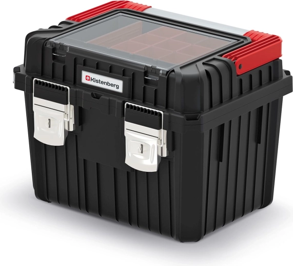 HEAVY tool box with metal handle and locks, 445 × 360 × 337 mm, black