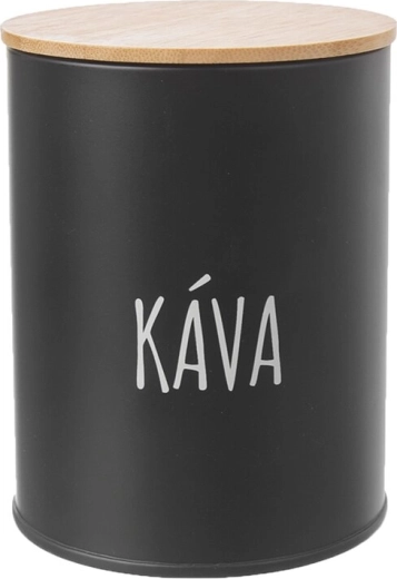 Тенекиена кутия с бамбуков елемент за кафе, черна, диаметър 9,5 см (CZ/SK)