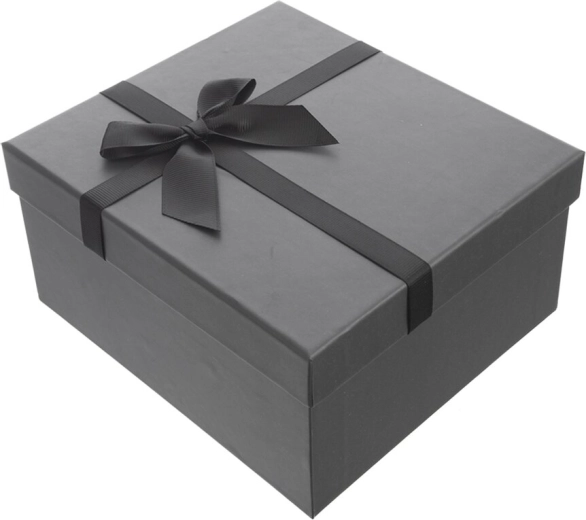 Paper Gift Box, Grey, 21 × 18.5 × 10 cm