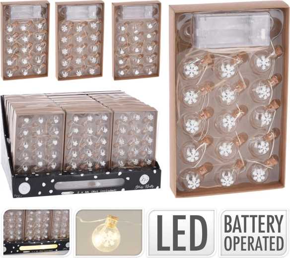 Light string with glass bulbs 1.5 m, 15 LED, warm white