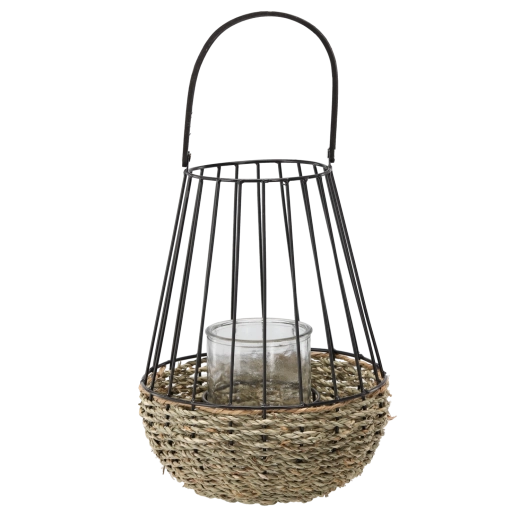 Metal lantern black-brown with glass insert 30 × 47 cm