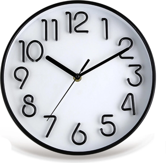 Wall clock with 3D dial, 25.3 cm, black and white